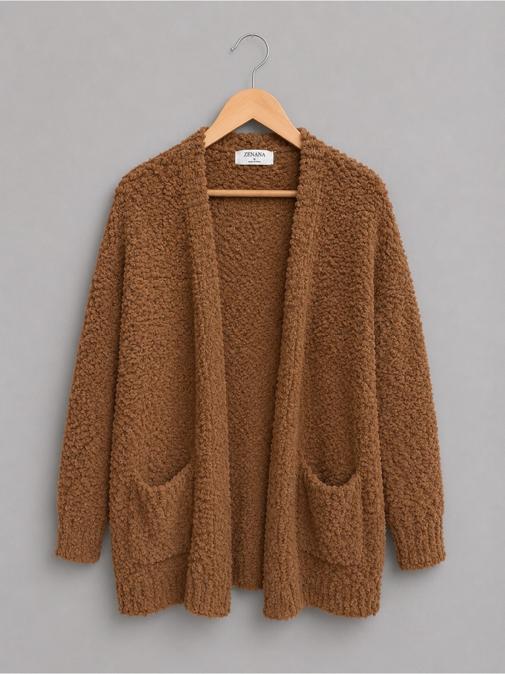 Zenana Outfitters Brown Cozy Popcorn Cardigan